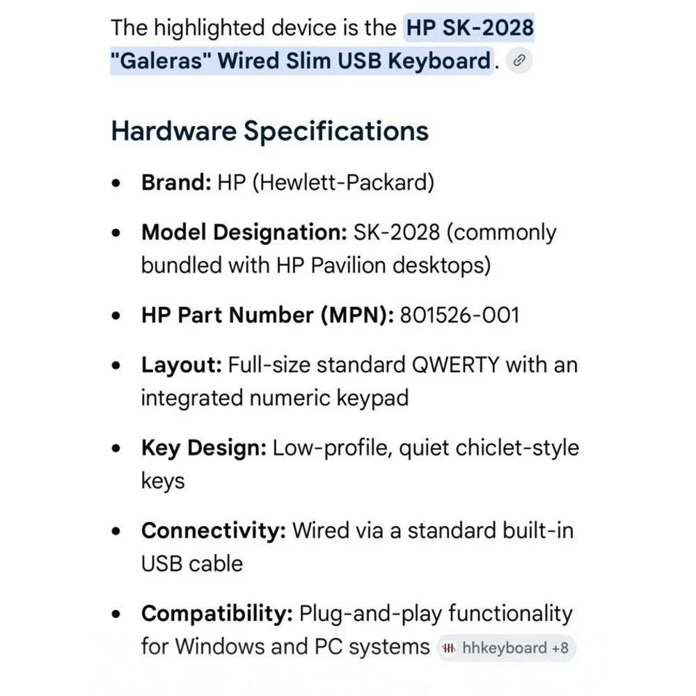 HP Galera SK-2008 Slim Low Profile Wired Keyboard Black Brand New